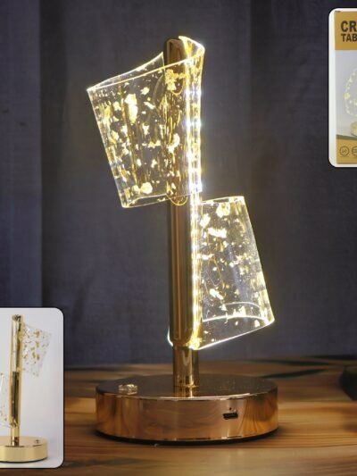 Golden Crystal LED Double Shade Table Lamp – Elegant USB Charging Light