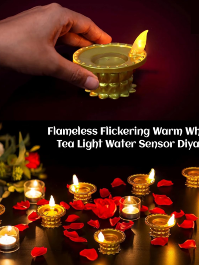 Water Sensor LED Diyas Set – Flameless Golden for Festive Decor