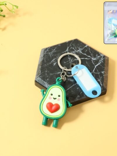 Avocado Cartoon Keychain with Name Tag Holder – Cute & Practical