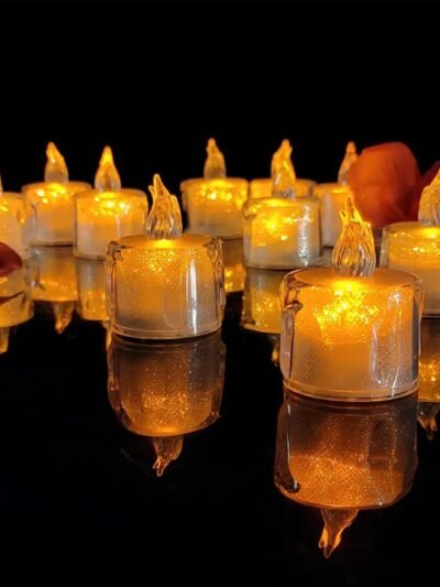 Flameless LED Tea Light Candles – 12 Pcs Transparent Acrylic | Giftoiza