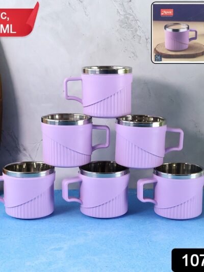 Tea Coffee Cup Set of 6 – Durable Metal Inner, Heat-Safe Sleeve