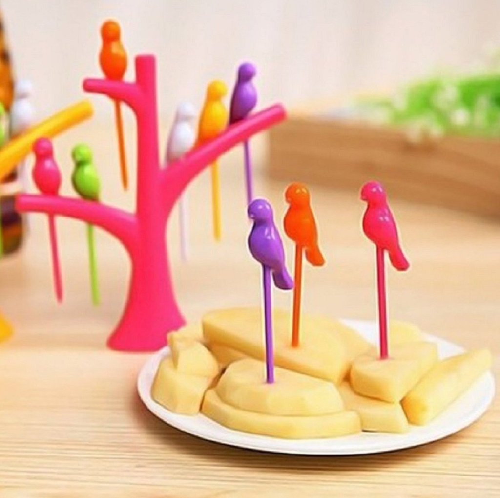 Bird Fruit Forks with Tree Holder – Cute Kids Table Decor |