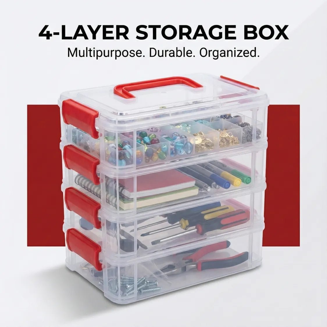 Plastic Storage Box – 4-Layer Transparent Organizer with Handle