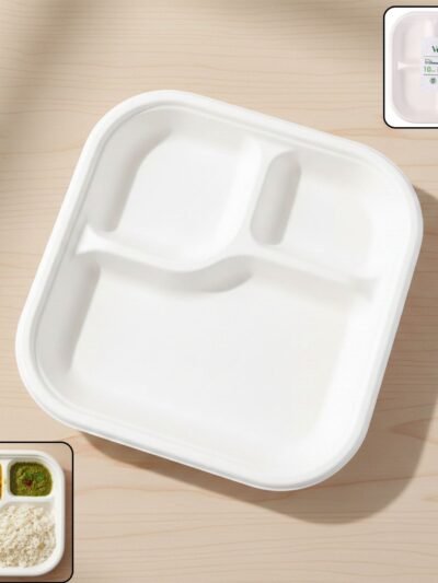 Compostable Bagasse 3-Compartment Meal Plate – Eco-Friendly & Sturdy