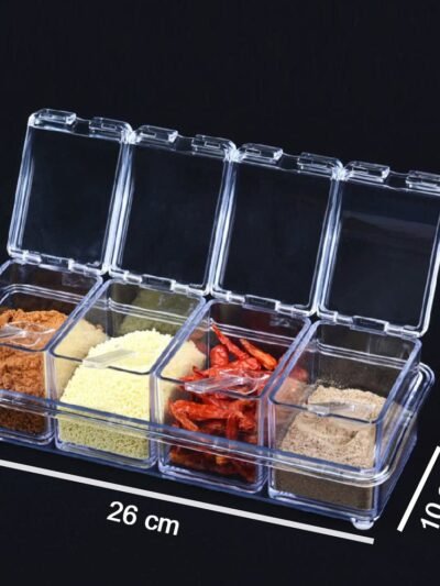 Acrylic Spice Rack – 4-Compartment Clear Seasoning Box | Lunchie Bunchie