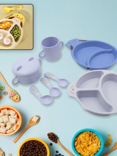 Bamboo Fibre Baby Feeding Set – 7 Pcs Dinnerware | Baby Ladle