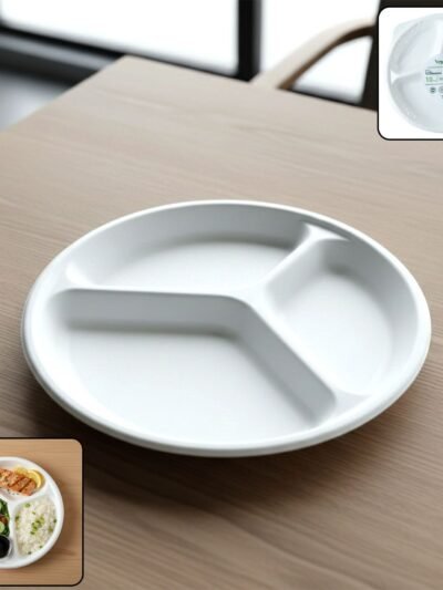 Compostable 10 Inch 3-Compartment Bagasse Plate – Leak-Resistant & Eco-Friendly