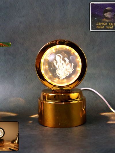 Ganpati Bapa 3D Crystal Ball LED Night Light – Divine Spiritual Glow