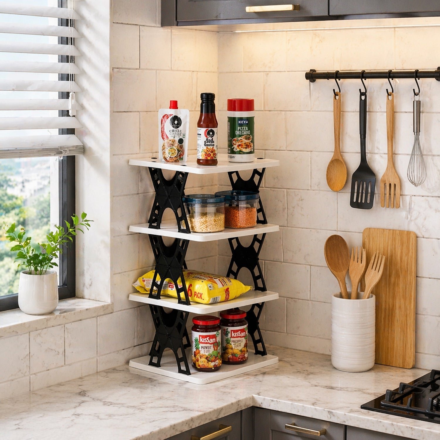 Multipurpose Foldable 4 Layer Storage Rack � Space Saving Organizer