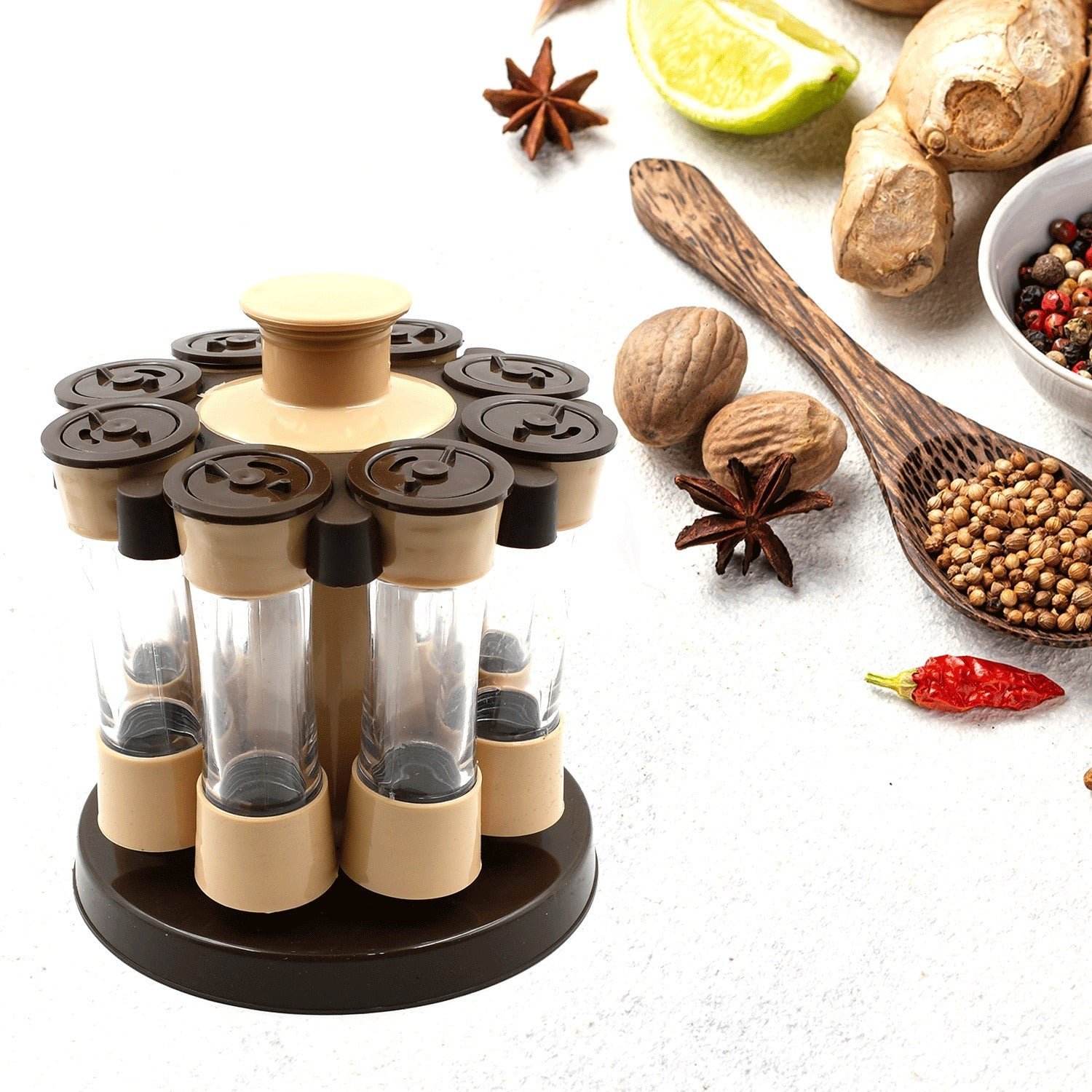 Revolving Spice Rack – 8 Jar Condiment Set for Kitchen | Indo Glow