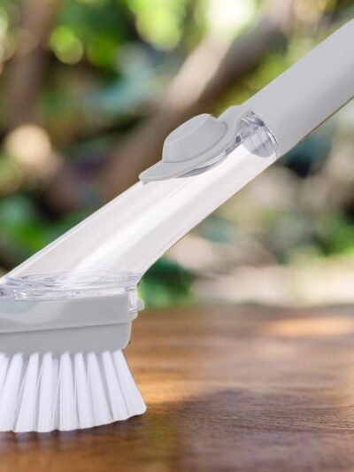 Liquid Dispenser Dish Brush – Built-in Scraper & Soap | SparkleTidy