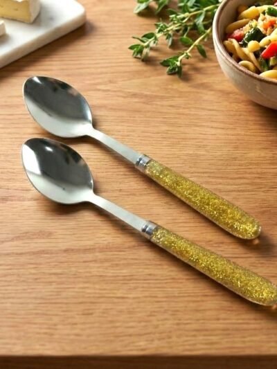 Stainless Steel Dining Spoon Set – Elegant Glitter Handles, Pack of 2