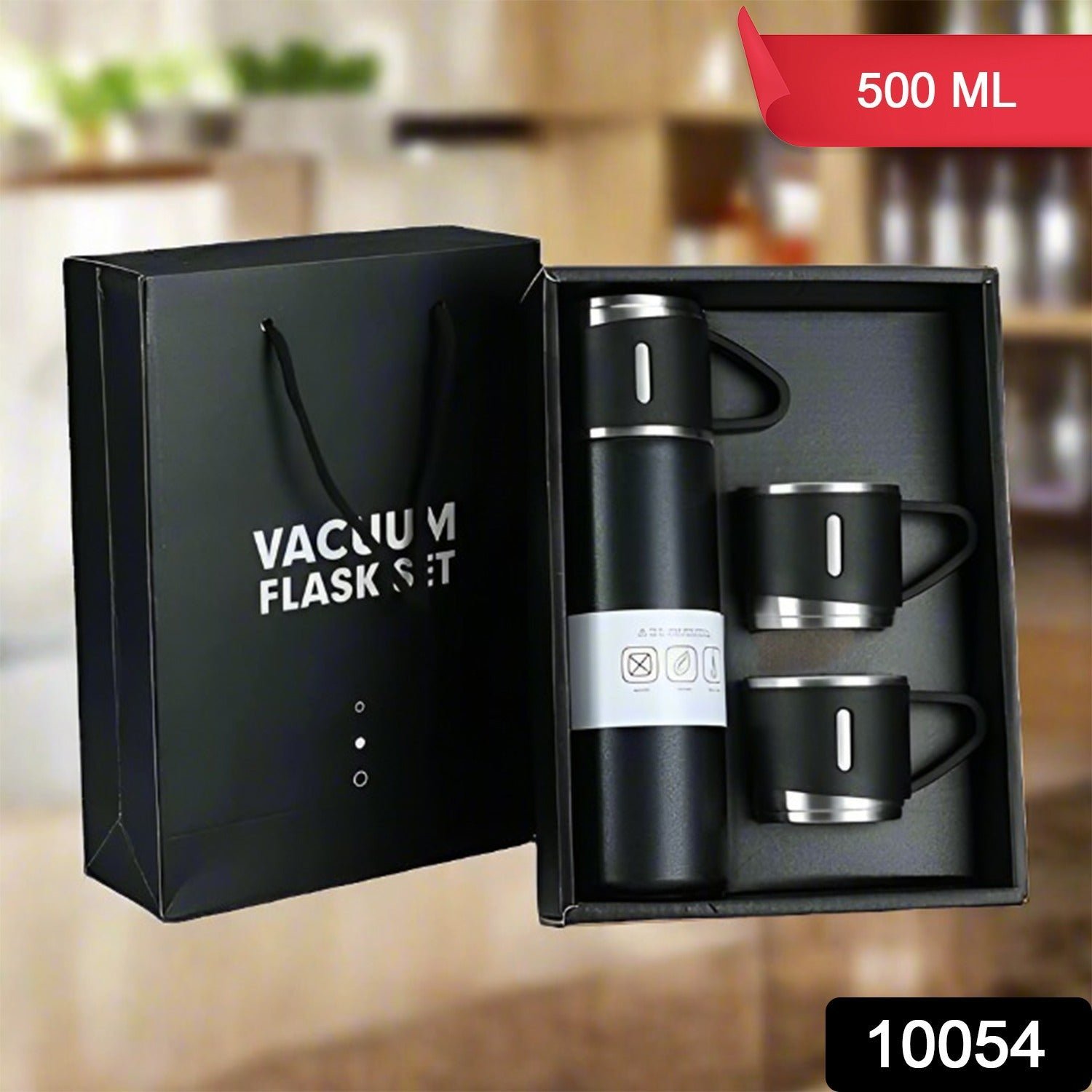 Stainless Steel Vacuum Flask Set with 3 Cups – 500ml | Biz Sip
