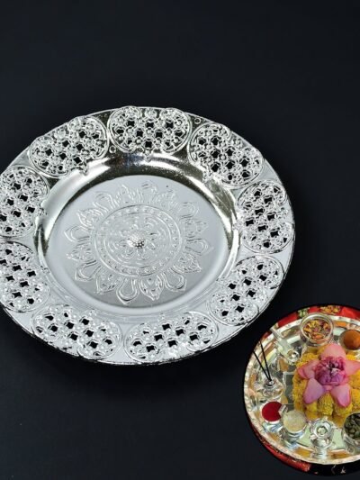 Pooja Thali Set – 8-Inch Plastic Silver Color for Festivals | Styleva