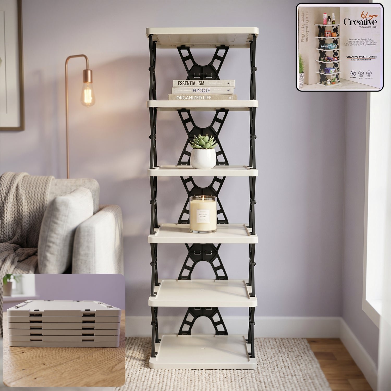 Multipurpose Foldable 6 Layer Storage Rack � Space-Saving Home Organizer