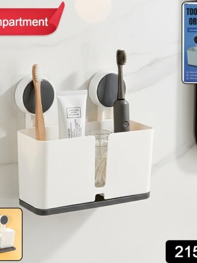 Wall Mounted Toothbrush Holder – 3 Compartments with Adhesive Install