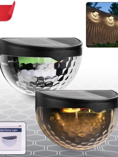 6 LED Solar Wall Fence Light – Honeycomb Shade Design, 2 Pc Set