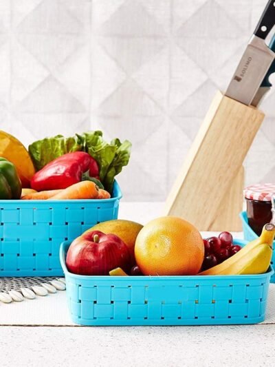 Storage Baskets Set – Food-Grade Plastic, Sky Blue | Organivo
