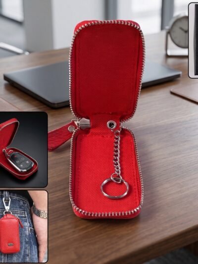 Leather Car Key Case � Durable & Compact with Snap Hook for Easy Carrying
