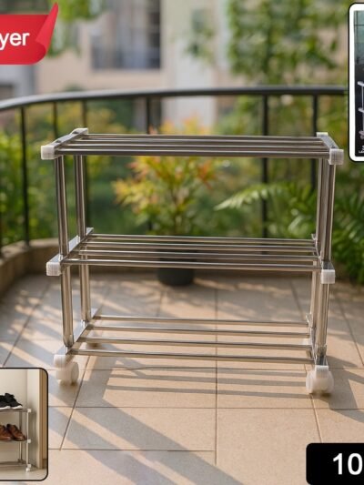 3-Layer Stainless Steel Shoe Rack – Durable & Space-Saving Organizer