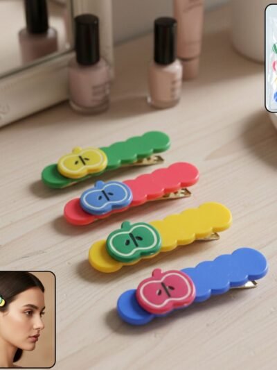 Apple Design Hair Clips – Colorful 4-Pc Set for Girls