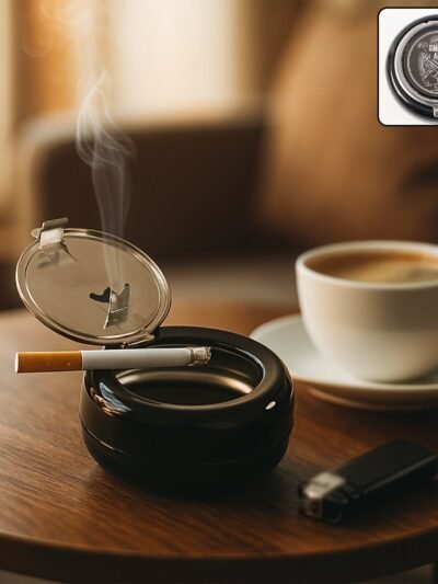 Round Smokeless Ashtray with Lid – Windproof & Easy Clean