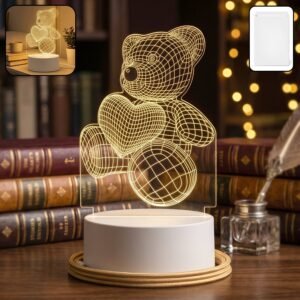 3D Teddy Bear Night Lamp – Captivating Heart Illusion for Kids and Home