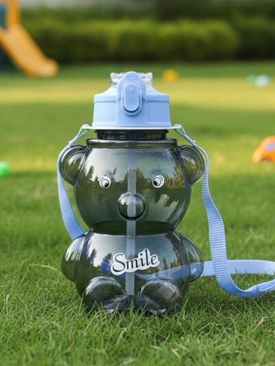 Kids Water Bottle – Cartoon Bear Shape with Straw & Strap