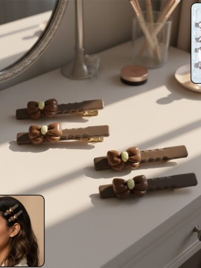 Bow Design Decorative Hair Clips Set – Elegant Snap Clips (4 Pc)