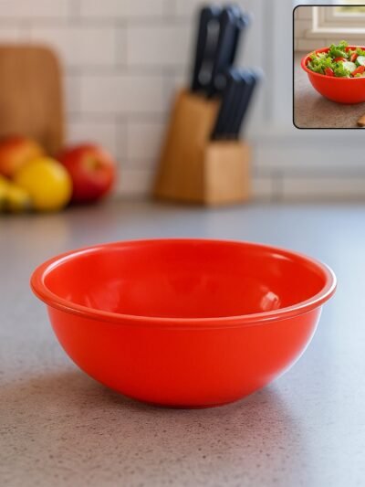 Plastic Serving Bowl 6 Inch – Durable Red Round Deep Bowl