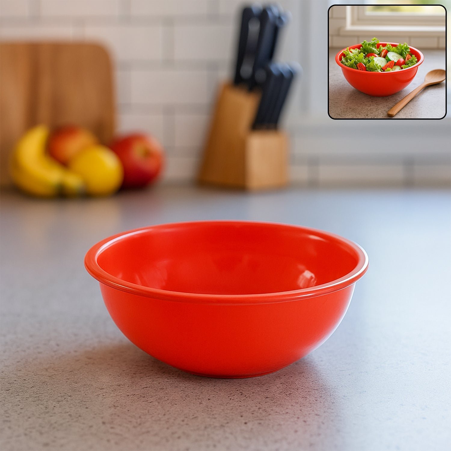 Plastic Serving Bowl 6 Inch – Durable Red Round Deep Bowl