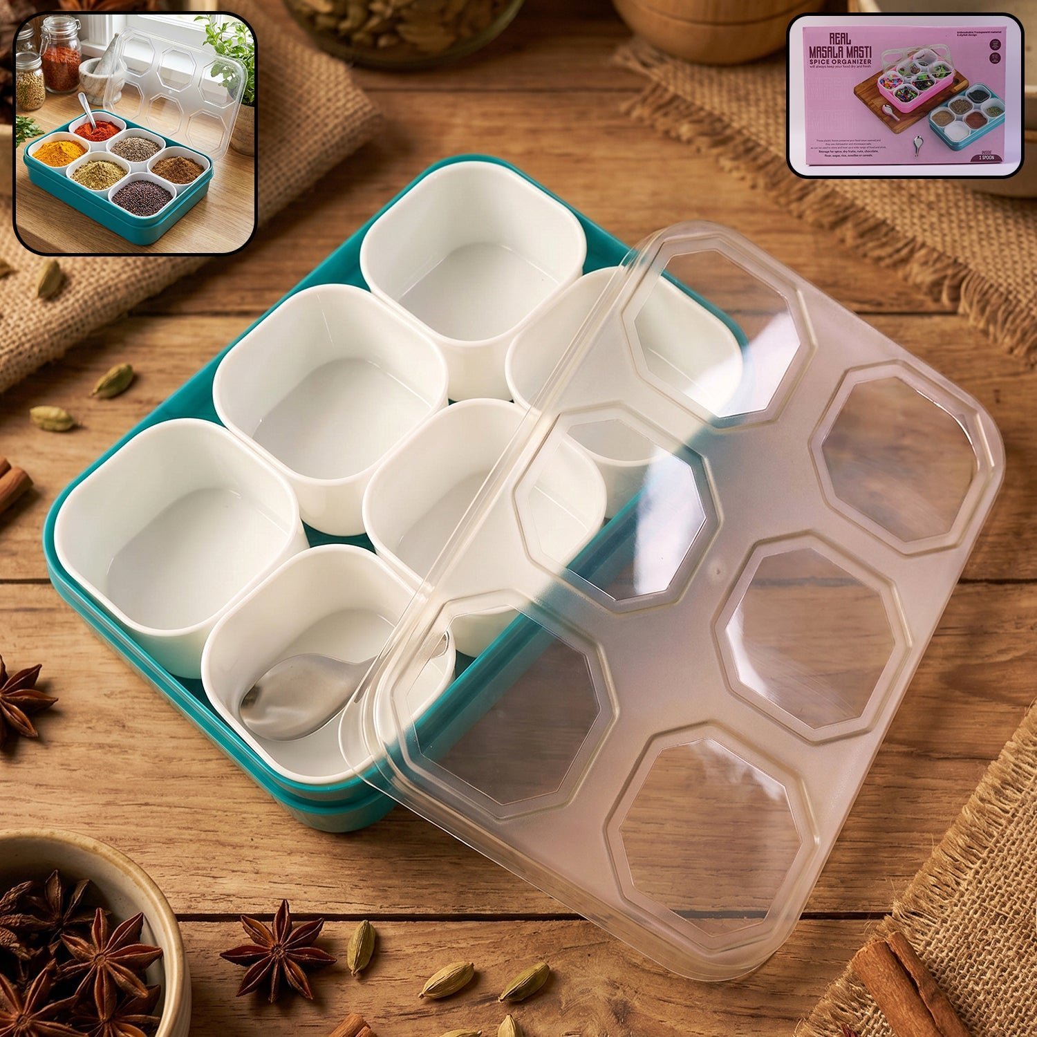 Spice Storage Box � 6 Compartments for Easy Kitchen Organization