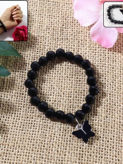 Beaded Bracelet with Butterfly Charm – Elegant Stretch Wristwear