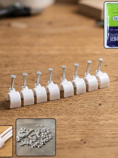 Cable Clip – Heavy Duty 8mm Plastic Clip with Steel Nail for Wiring
