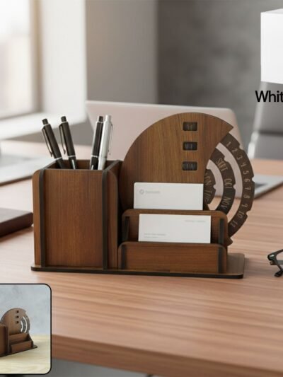 Wooden Desk Organizer with Rotating Calendar for Office