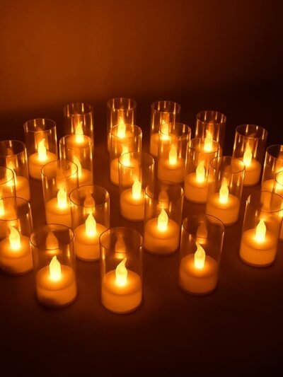 LED Flameless Candles – Set of 24 with Transparent Covers for Safe Home Ambience