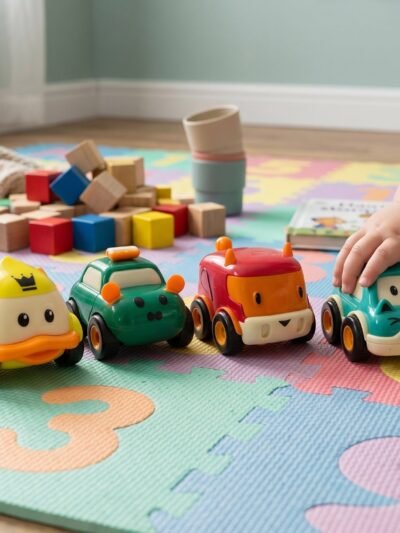 Animal Cartoon Pull-Back Toy Car Set – 4 Vibrant Mini Vehicles