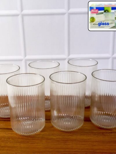 Plastic Glass Set – 6 Tall Ribbed 300ml Unbreakable Glasses