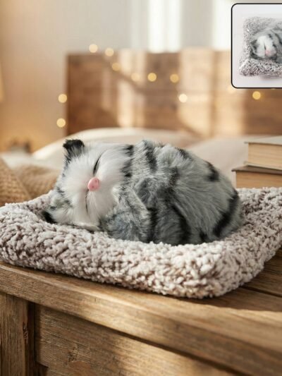 Plush Cat Dashboard Showpiece – Soft Closed-Eye Design