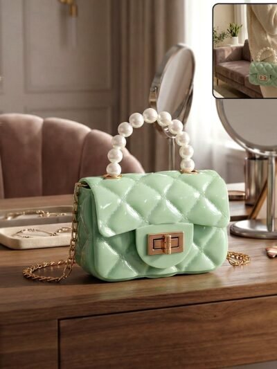 Quilted Mini Handbag – Elegant Pearl Handle & Chain Strap