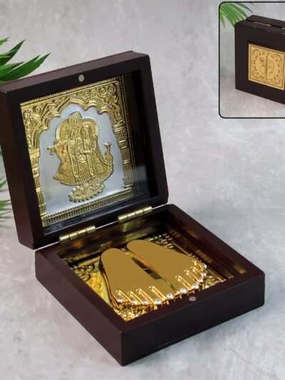 Charan Paduka Gold Finish in Wooden Box – Elegant Pooja Gift