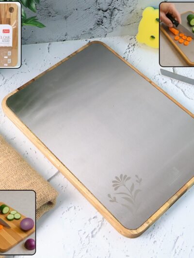 Steel Oak Cutting Board – Durable 35x25 cm with Wooden Handle