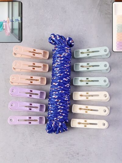 Clothesline Rope with 12 Clips – 5 Meter Heavy Duty Drying Rope