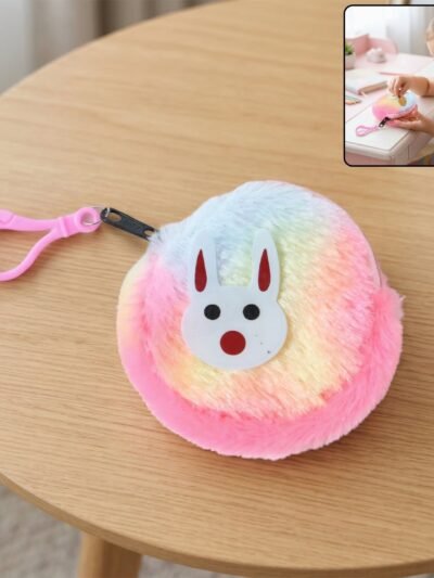 Cute Bunny Design Rainbow Fur Mini Coin Purse Keychain – Compact & Stylish for Kids