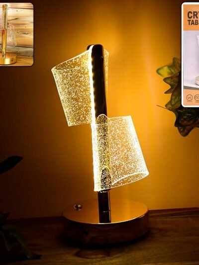 Crystal LED Double Shade Table Lamp – Elegant Golden Base Lighting