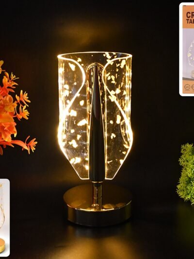 Crystal Table Lamp – Luxury Golden Leaf Design with USB Charging