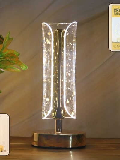 Crystal Table Lamp – Elegant LED Glow with Golden Base