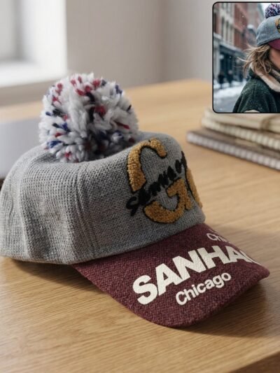 Women's Winter Woolen Baseball Cap – Cozy Pom Pom & Sun Protection
