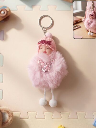 Plush Doll Keychain – Soft Fur Ball Charm