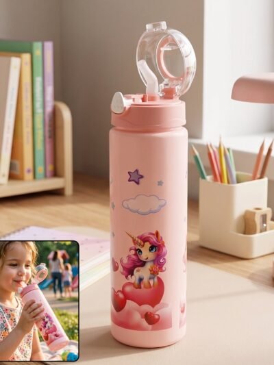 Kids Water Bottle � Fun Design with Flip Straw Lid for Easy Drinking